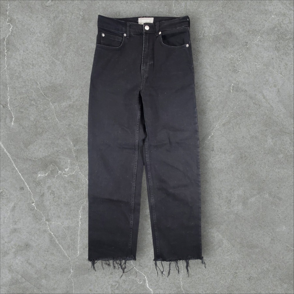 Everlane The Way High Jean Womens 26 Black Raw Hem Straight Leg Denim Pants